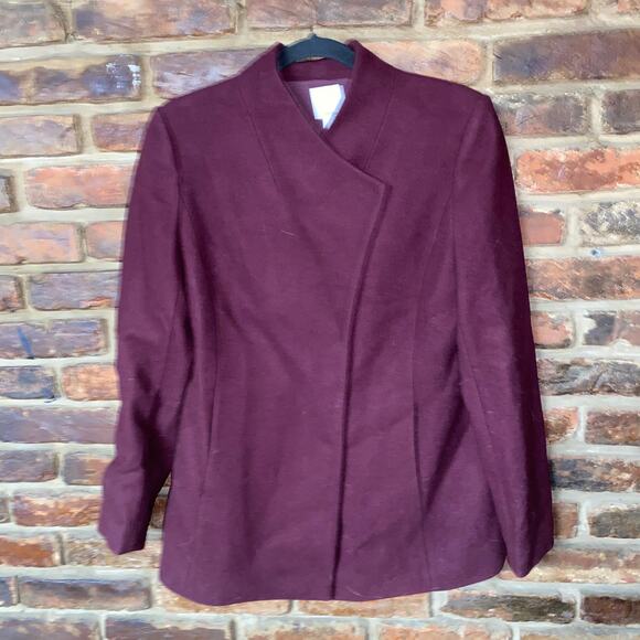 Halogen Burgundy Wool Blend Wrap Jacket Pea Coat Women's Size Small - Picture 1 of 6